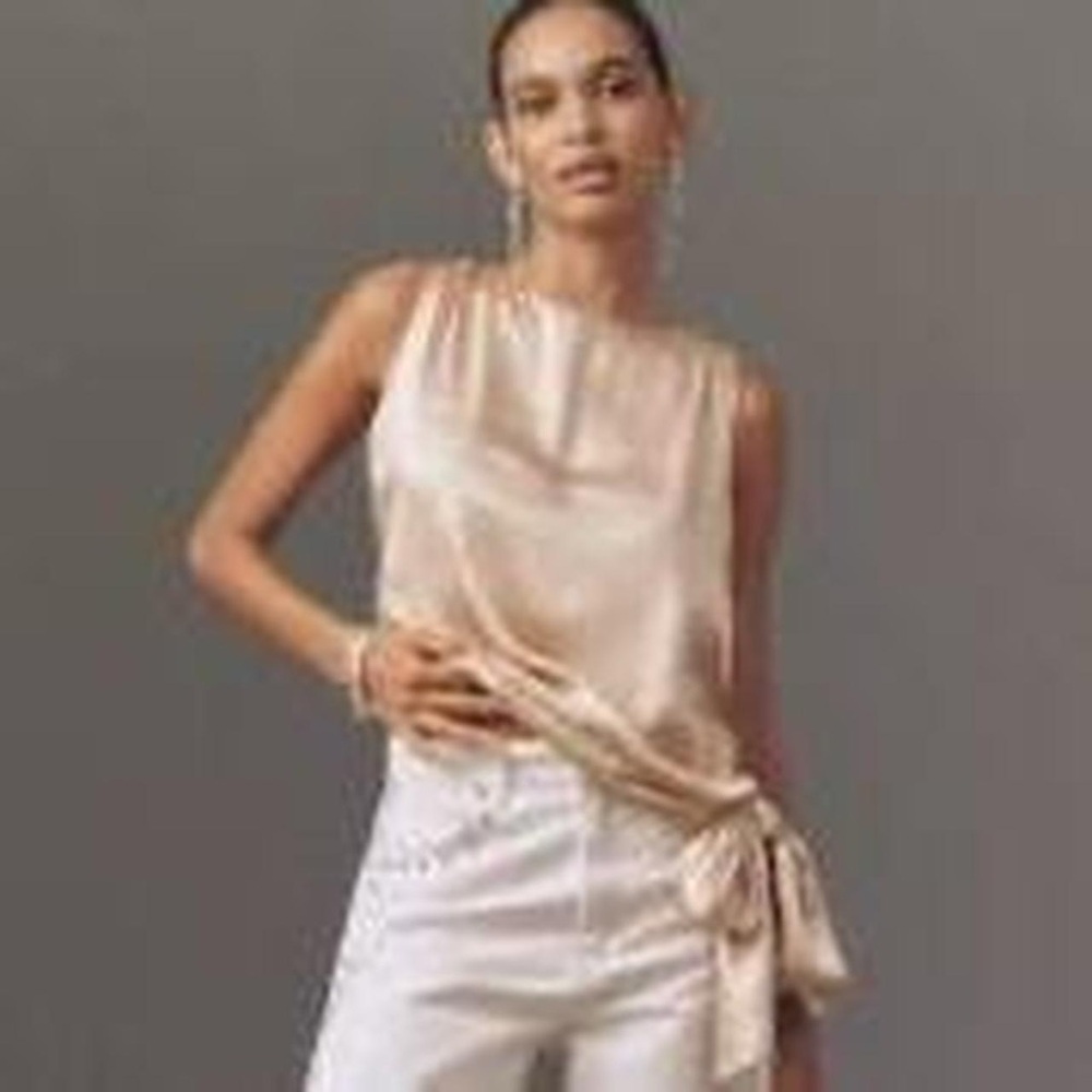 Silky Tie-Waist Shell Top in Blush